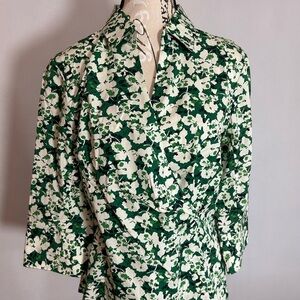 Talbots Green and White Leaf Print Blouse Looks new without tag. Size 8